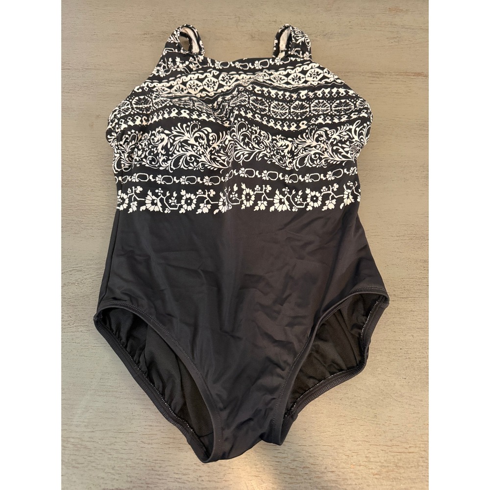 Great Lengths Swim black White Medallion Print High Neck One Piece Swimsuit 12